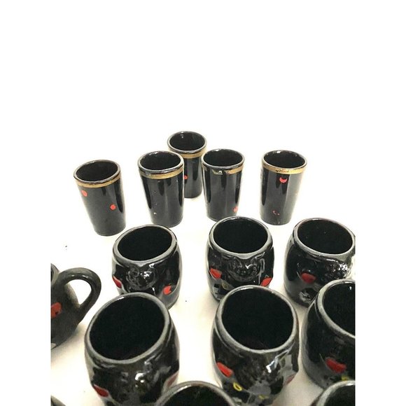15  Ceramic Black Poodle Dog Face MCM Mini Tea Cups Shot Glasses Japan - Picture 3 of 11